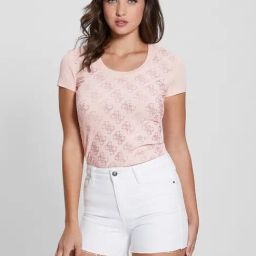 Guess Pink Cotton Printed T-Shirt-image-81