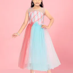 HERE&NOW Girls Checked Net Maxi Dress-9