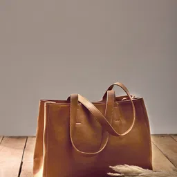 Mast & Harbour Tan Structured Handheld Shopper Tote Bag-picture-44