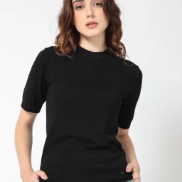 RAREISM Black Viscose Solid Short Sleeves Sweater-image-63