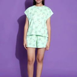 Lil Tomatoes Kids Green Printed Top Set-16