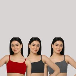 AROUSY Black & Red Cotton Beginner's Bra - Pack Of 3-picture-37