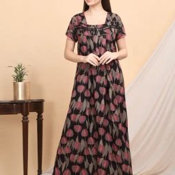 Sweet Dreams Black Viscose Printed Night Dress-picture-20