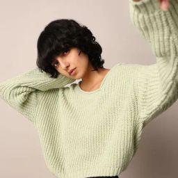 Only Green Self Design Pullover-11