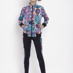 Chkokko Women Blue & Black Printed Tracksuit-image-86
