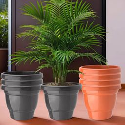 Kuber Industries Set Of 8 Orange-Coloured & Black Planter With Pot image 1