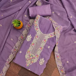HERE&NOW Floral Embroidered Zari Georgette Unstitched Dress Material-image-42