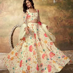 FABPIXEL Printed Sequinned Semi-Stitched Lehenga & Unstitched Blouse With Dupatta image 3