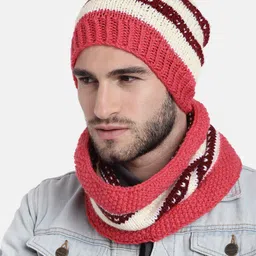 Magic Needles Men Double-Knit Self Design Acrylic Beanie & Neck Warmer Set-31