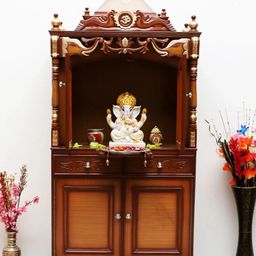 DZYN Furnitures Divya Dham Brown Wooden Large Floor Rested Pooja Temple With Door-20