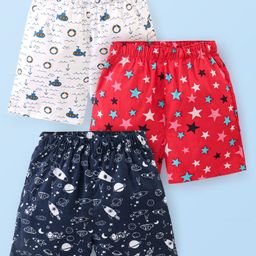 Babyhug Cotton Boxers Pack of 3 Stars Printed - Blue Red & White-image-57