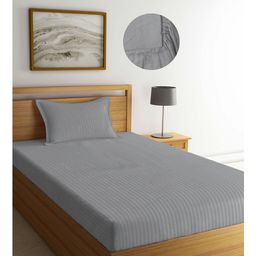 Arrabi Stripes TC Cotton Blend Single Size Fitted Bedsheet with 1 Pillow Cover - Grey-image-88