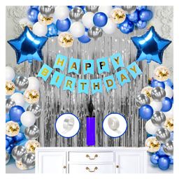 Zyozi Birthday Decoration Combo For Girls & Boys Blue White Silver -  Pack of 64-image-80