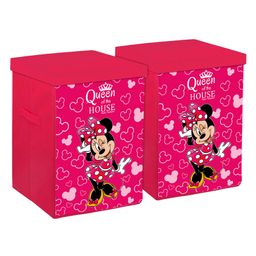 Kuber Industries Minnie Print Non-Woven Laundry Basket, Clothes Hamper For Laundry Closet, Bedroom, Bathroom With Lid & Handles Pack of 2 - Pink-image-70