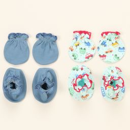 Ben Benny Interlock Mittens and Booties Floral Print Pack of 4 - White & Blue-image-79