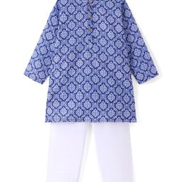 Babyhug Cotton Woven Cambric Printed Full Sleeves Kurta Pyjama Set - Blue-picture-25