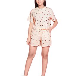 Lil Tomatoes Half Sleeves Mushroom Printed Cotton Jersey Knit Night Suit  -  Cream-image-60