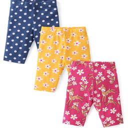 Babyhug Cotton Lycra Three Fourth Leggings with Floral & Polka Dots Print Pack of 3 - Multicolour-image-123