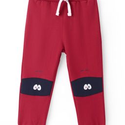 ToffyHouse 100% Cotton Knit Full Length Joggers With Knee Patch - Red-image-8