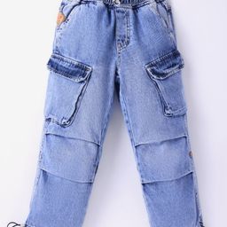 Little Kangaroos Full length Denim Jeans With Side Pockets & Patch Detailing - Light Blue-image-78