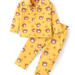 Babyhug Cotton Knit Full Sleeves Teddy Bear Printed Night Suit - Yellow-image-95