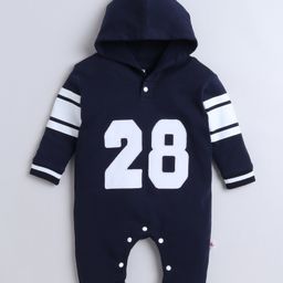 BUMZEE Cotton Knit Full Sleeves Hooded Romper with Number Print - Navy Blue-image-81