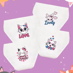 NUSYL Cotton Pack Of 4 Cat & Bunny Printed Panties - White-picture-32