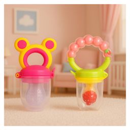 KIDS BASIC Premium Silicone Fruit Mickey Nibbler & Rattle Nibbler - Pink (Pack of 2)-17