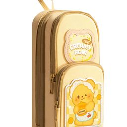 Yamama Creamy Bear Pencil Case | 3-Compartment Large Capacity Stationery Pouch | Zipper Organizer for School, Travel & Makeup- Multi-color-26