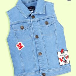 Kiddopanti Denim Woven Sleeveless Patch Detailed Jacket - Light Blue-image-41