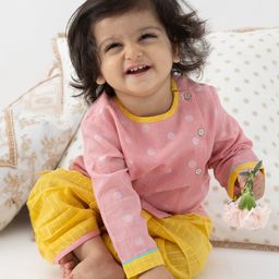 Tiber Taber Cotton Lurex Woven Full Sleeves Polka Dots Foil Printed & Striped Dhoti Kurta Set - Pink-image-33