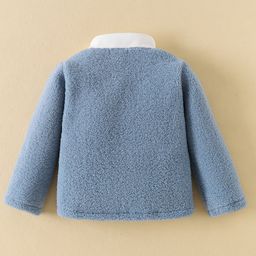 Kookie Kids Full Sleeves Front Open Fur Jacket with Text Print - Sky Blue image 2