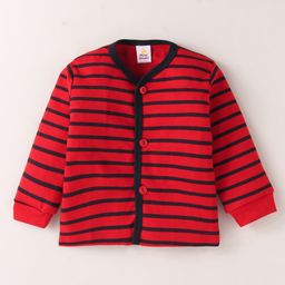 Mini Donuts Interlock Knit Full Sleeves Striped Sparrow Printed Front Open Vests Pack of 3 - Pink Red & Green image 2