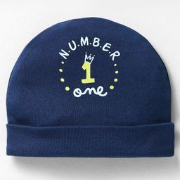Simply Interlock Knit Cap Mittens And Booties Set With Number One Print Navy Blue - Diameter 11.5 cm image 2