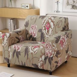 HOKIPO Brown & Pink Printed Polyester 1 Piece Sofa Cover With Arms-image-101