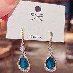 Celestria Artificial Stones Studded Teardrop Shaped Korean Drop Earrings-0