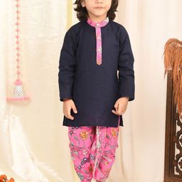 Superminis Boys Band Collar Pure Cotton Straight Kurta With Dhoti Pants-image-51