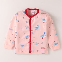 Mini Donuts Interlock Knit Full Sleeves Striped Sparrow Printed Front Open Vests Pack of 3 - Pink Red & Green image 4