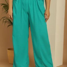 The Rebelinme Turquoise 100% Rayon Solid Relaxed Fit Casualtrousers-picture-44