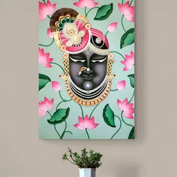Tushaco Handicrafts Pink & Green Shrinath Ji Printed Religious Canvas Wall Art-image-71