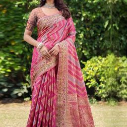 Satrani Pink Woven Saree With Unstitched Blouse-image-43