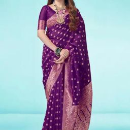 Satrani Purple Woven Saree With Unstitched Blouse-picture-32