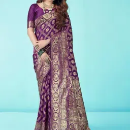 Satrani Purple Woven Saree With Unstitched Blouse-image-24