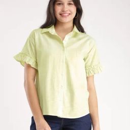 Fablestreet Light Green Cotton Relaxed Fit Shirt-image-98