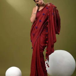 CHARUKRITI Red Cotton Embroidered Saree With Unstitched Blouse-picture-36