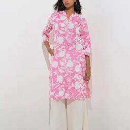 Utsa by Westside Pink Botanical Design Straight Cotton Kurta-image-22
