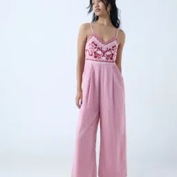 Bombay Paisley by Westside Pink Floral Embroidered Cotton Jumpsuit-picture-22