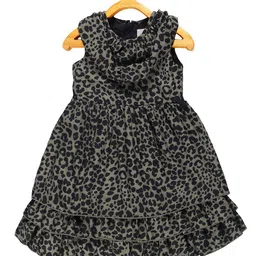 YOUNG BIRDS Girls Animal Printed Cowl Neck Layered Fit & Flare Midi Dress-image-54