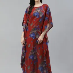 Cottinfab Rayon Maroon Printed Kaftan Night Dress-picture-14