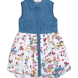 Budding Bees Kids Off White & Blue Printed Dress-image-50
